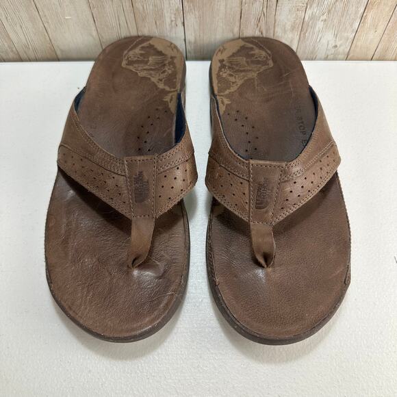 The North Face Bridgeton Flip Flop Mens Size 13 Brown Leather Slip On stamped - Picture 1 of 11